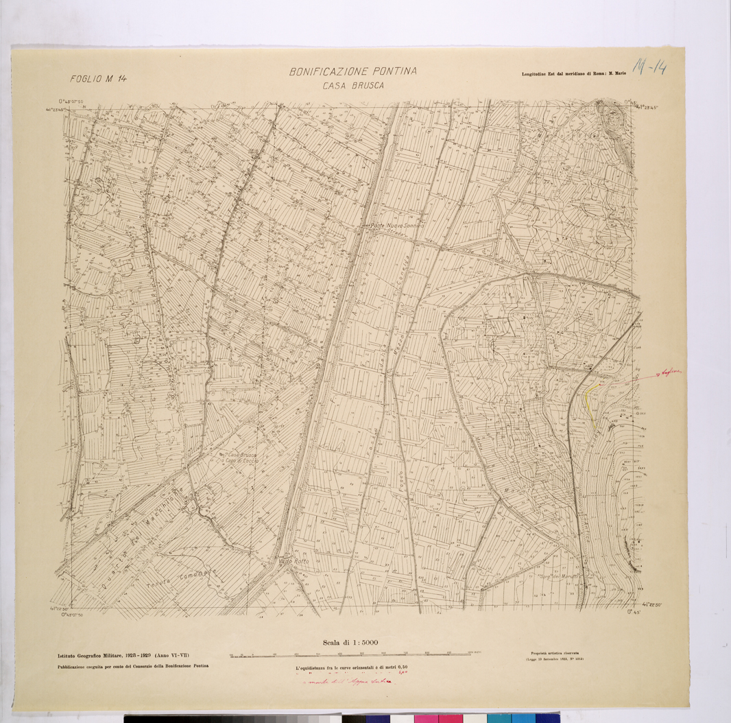(N:25881) CONSORZI DI BONIFICA DI PISCINARA E BONIFICAZIONE PONTINA - F.M14 CASA BRUSCA. (CA009080) Carte e stampe antiche: riproduzione a colori su carta (formato A1)