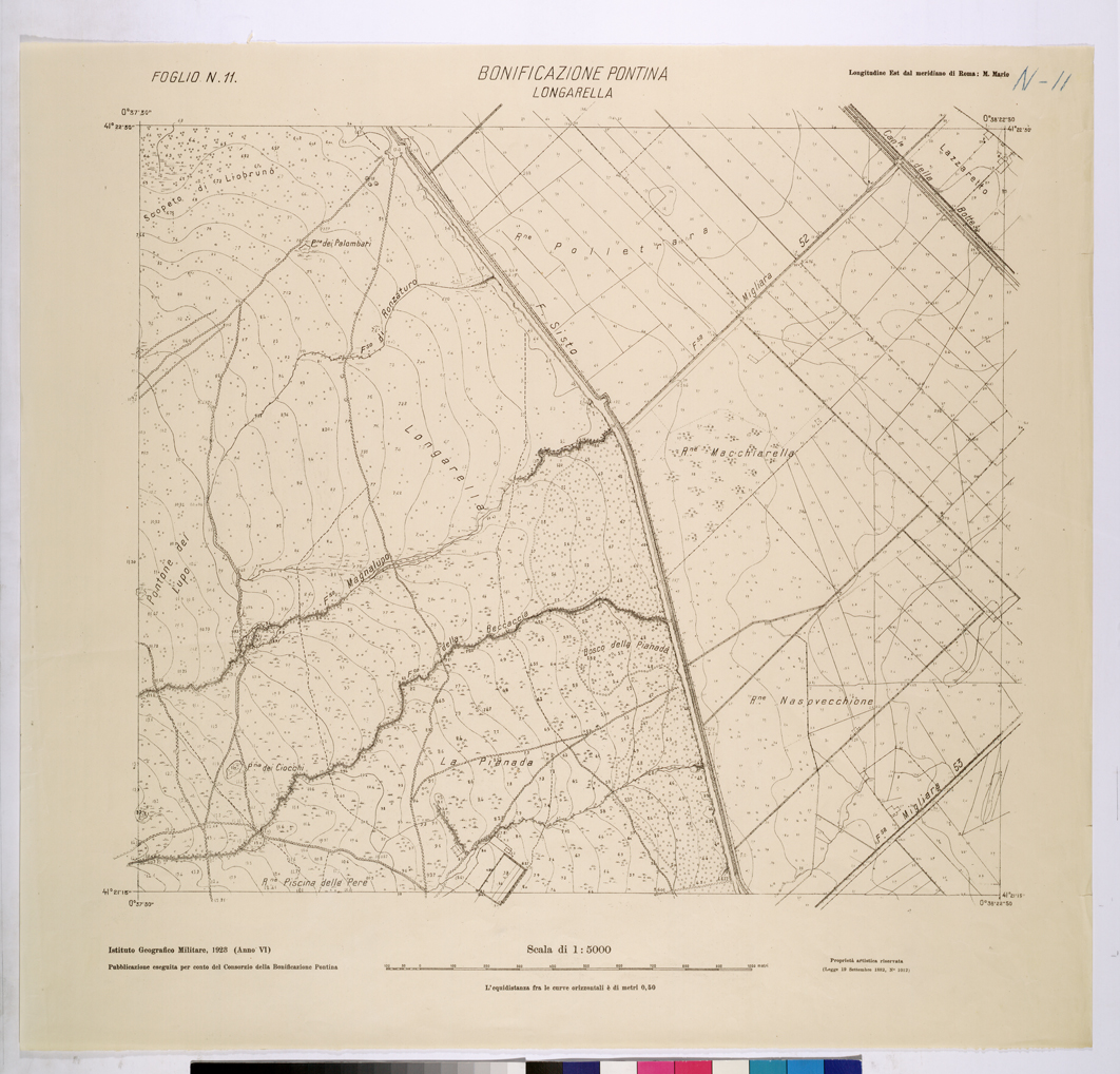 (N:25883) CONSORZI DI BONIFICA DI PISCINARA E BONIFICAZIONE PONTINA - F.N11 LONGARELLA. (CA009082) Carte e stampe antiche: riproduzione a colori su carta (formato A1)
