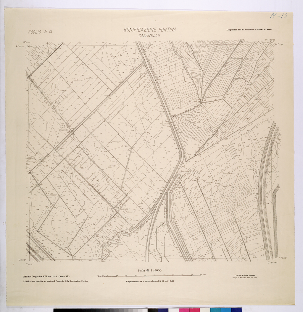 (N:25885) CONSORZI DI BONIFICA DI PISCINARA E BONIFICAZIONE PONTINA - F.N13 CASANELLO. (CA009084) Carte e stampe antiche: riproduzione a colori su carta (formato A1)
