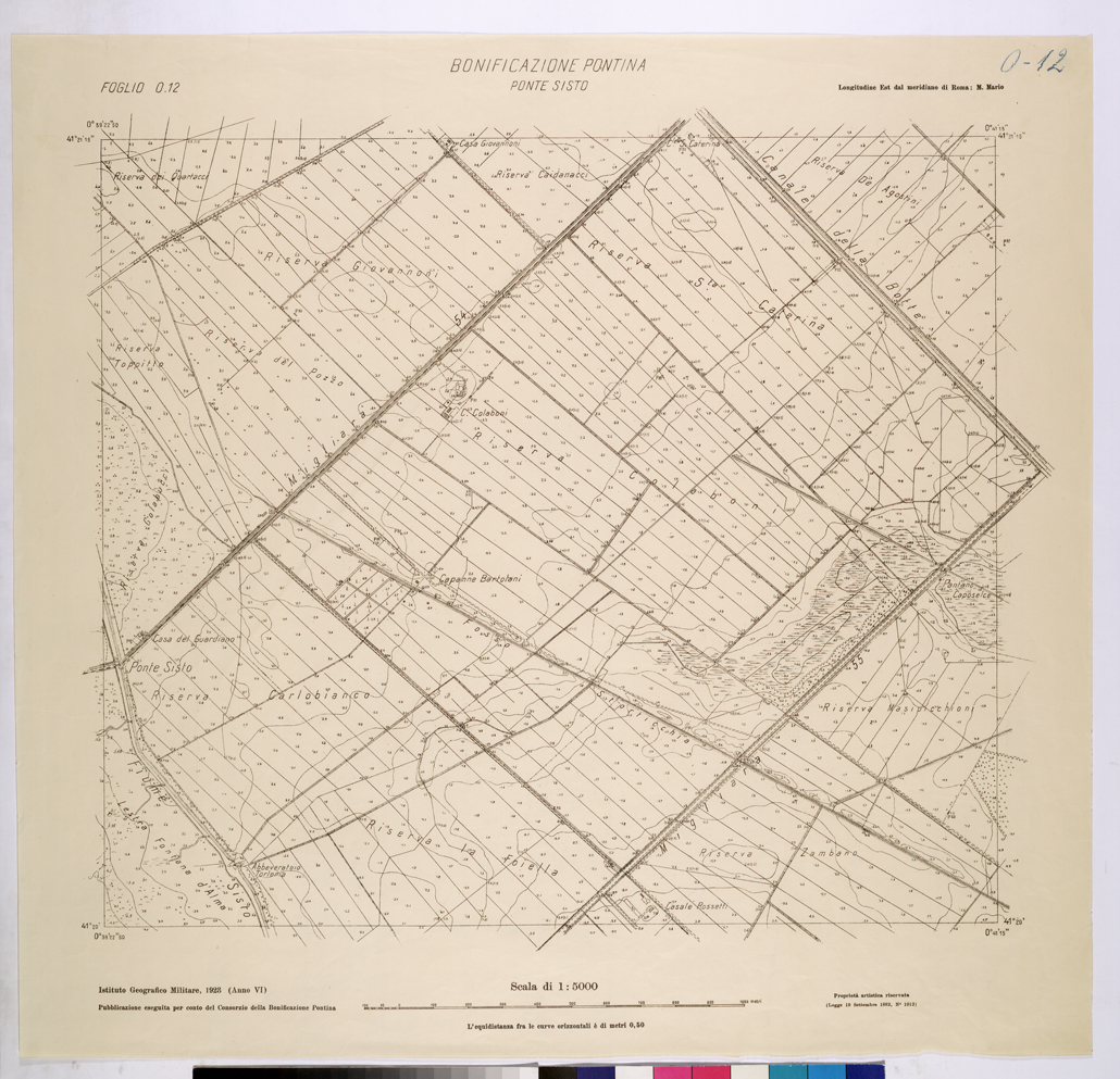(N:25888) CONSORZI DI BONIFICA DI PISCINARA E BONIFICAZIONE PONTINA - F.012 PONTE SISTO. (CA009087) Carte e stampe antiche: riproduzione a colori su carta (formato A1)