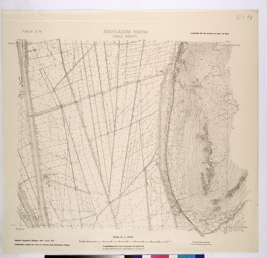 (N:25890) CONSORZI DI BONIFICA DI PISCINARA E BONIFICAZIONE PONTINA - F.014 CASALE GAVOTTI. (CA009089) Carte e stampe antiche: riproduzione a colori su carta (formato A1)