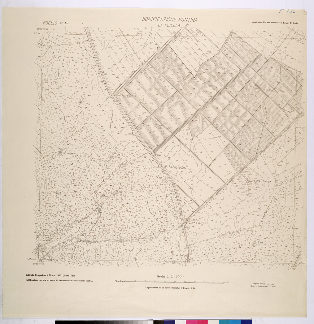 (N:25891) CONSORZI DI BONIFICA DI PISCINARA E BONIFICAZIONE PONTINA - F.P12 LA FOIELLA. (CA009090) Carte e stampe antiche: riproduzione a colori su carta (formato A1)