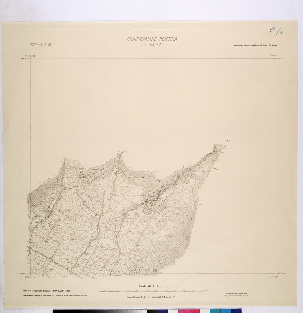 (N:25895) CONSORZI DI BONIFICA DI PISCINARA E BONIFICAZIONE PONTINA - F.P16 LA VALLE. (CA009094) Carte e stampe antiche: riproduzione a colori su carta (formato A1)