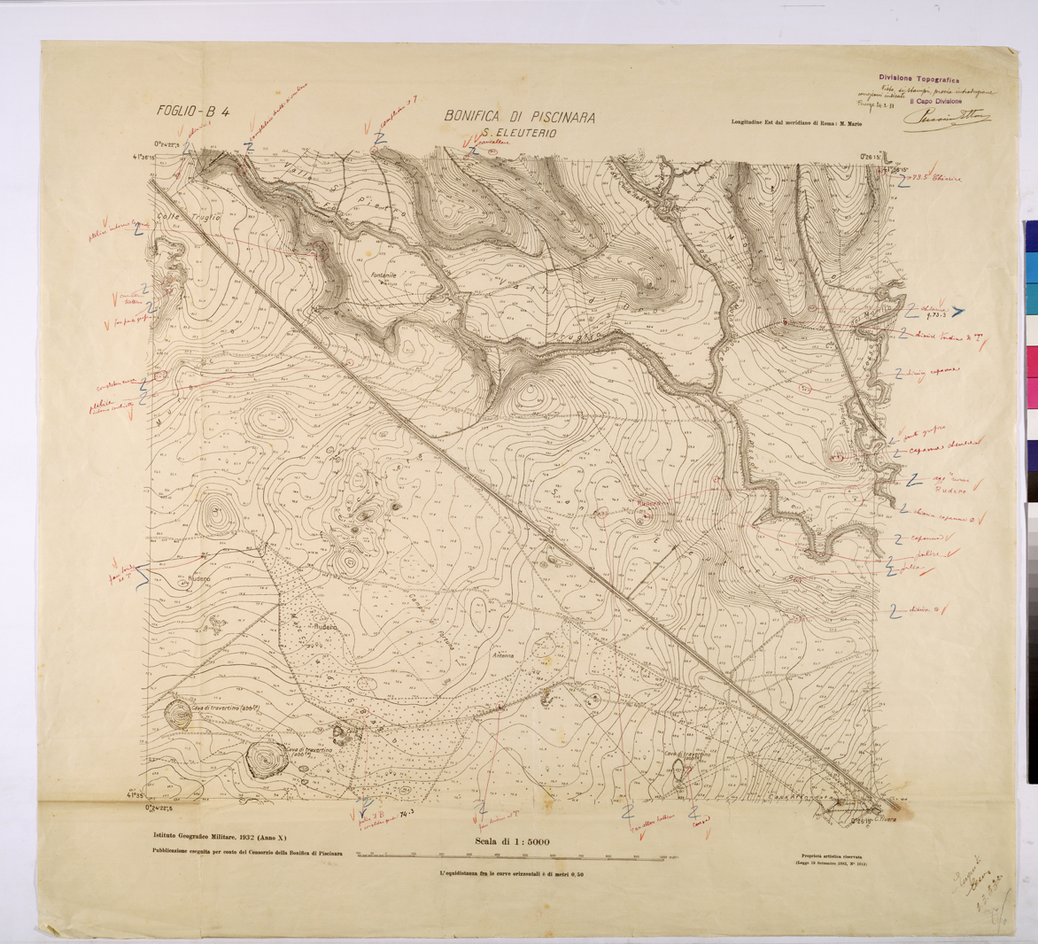 (N:25907) CONSORZI DI BONIFICA DI PISCINARA E BONIFICAZIONE PONTINA - F.B4 S. ELEUTERIO. (CA009106) Carte e stampe antiche: riproduzione a colori su carta (formato A1)