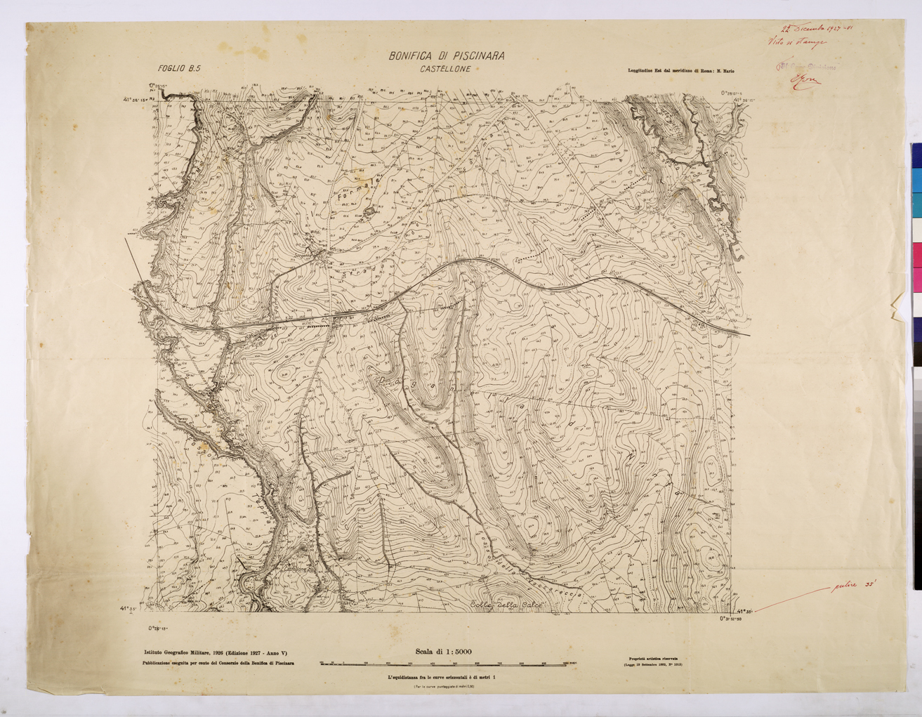 (N:25908) CONSORZI DI BONIFICA DI PISCINARA E BONIFICAZIONE PONTINA - F.B5 CASTELLONE. (CA009107) Carte e stampe antiche: riproduzione a colori su carta (formato A1)