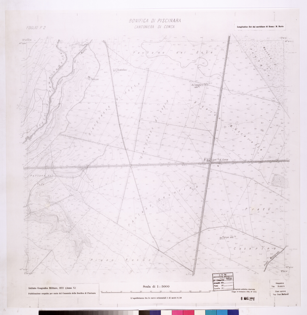 (N:25928) CONSORZI DI BONIFICA DI PISCINARA E BONIFICAZIONE PONTINA - F.F2 CANTONIERA DI CONCA. (CA009127) Carte e stampe antiche: riproduzione a colori su carta (formato A1)