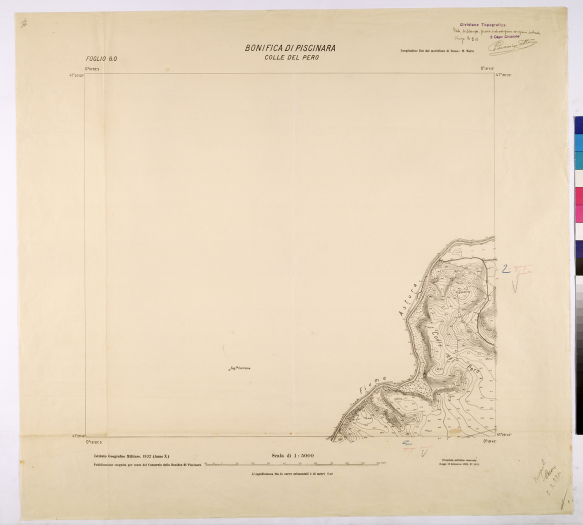 (N:25933) CONSORZI DI BONIFICA DI PISCINARA E BONIFICAZIONE PONTINA - F.G0 COLLE DEL PERO. (CA009132) Carte e stampe antiche: riproduzione a colori su carta (formato A1)