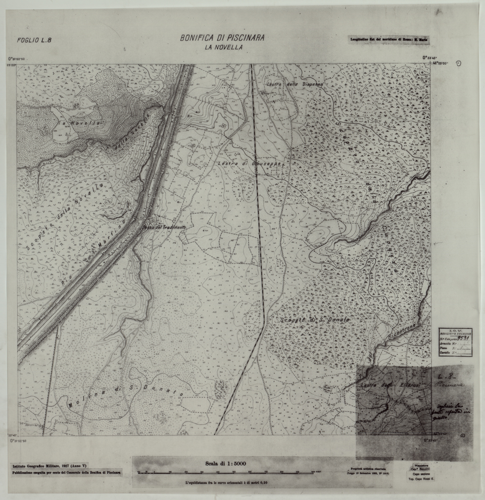 (N:25966) CONSORZI DI BONIFICA DI PISCINARA E BONIFICAZIONE PONTINA - F.L8 LA NOVELLA. (CA009165) Carte e stampe antiche: riproduzione a colori su carta (formato A1)