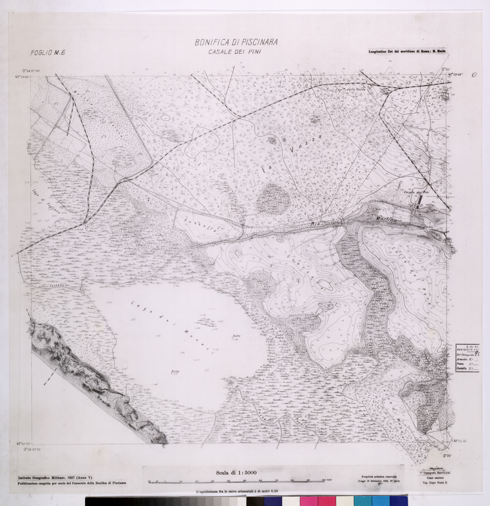 (N:25968) CONSORZI DI BONIFICA DI PISCINARA E BONIFICAZIONE PONTINA - F.M6 CASALE DEI PINI. (CA009167) Carte e stampe antiche: riproduzione a colori su carta (formato A1)