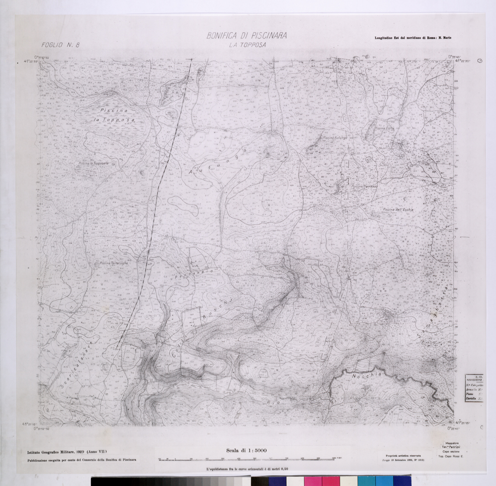 (N:25974) CONSORZI DI BONIFICA DI PISCINARA E BONIFICAZIONE PONTINA - F.N8 LA TOPPOSA. (CA009173) Carte e stampe antiche: riproduzione a colori su carta (formato A1)