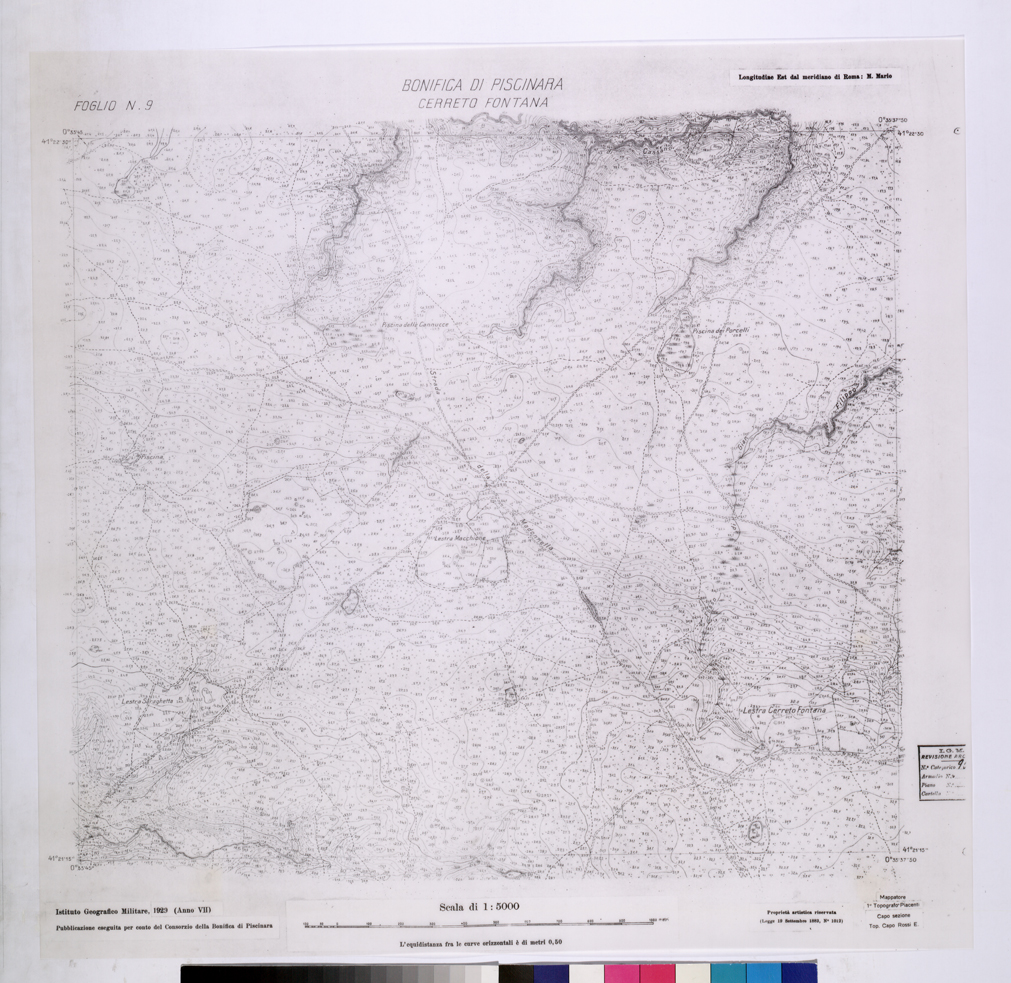 (N:25975) CONSORZI DI BONIFICA DI PISCINARA E BONIFICAZIONE PONTINA - F.N8 CERRETO FONTANA. (CA009174) Carte e stampe antiche: riproduzione a colori su carta (formato A1)