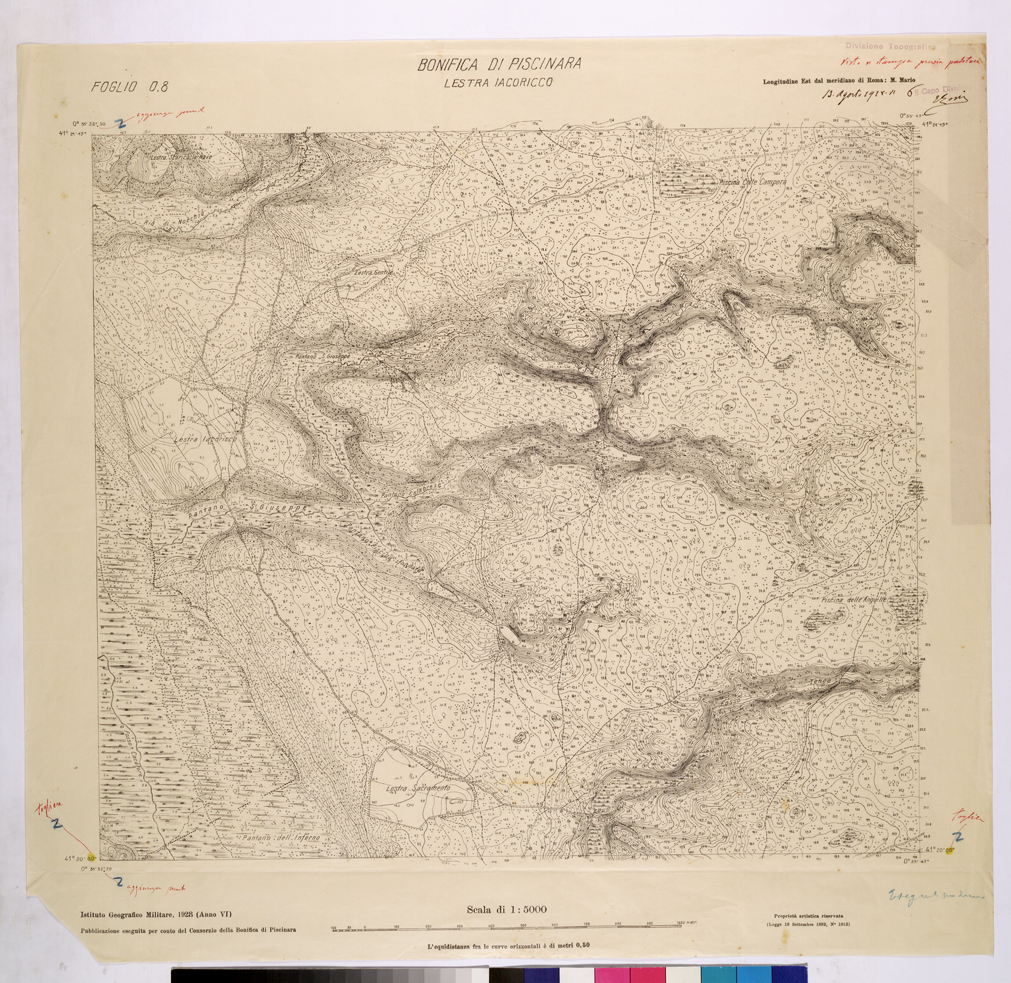 (N:25978) CONSORZI DI BONIFICA DI PISCINARA E BONIFICAZIONE PONTINA - F.08 LESTRA IACORICCO. (CA009177) Carte e stampe antiche: riproduzione a colori su carta (formato A1)