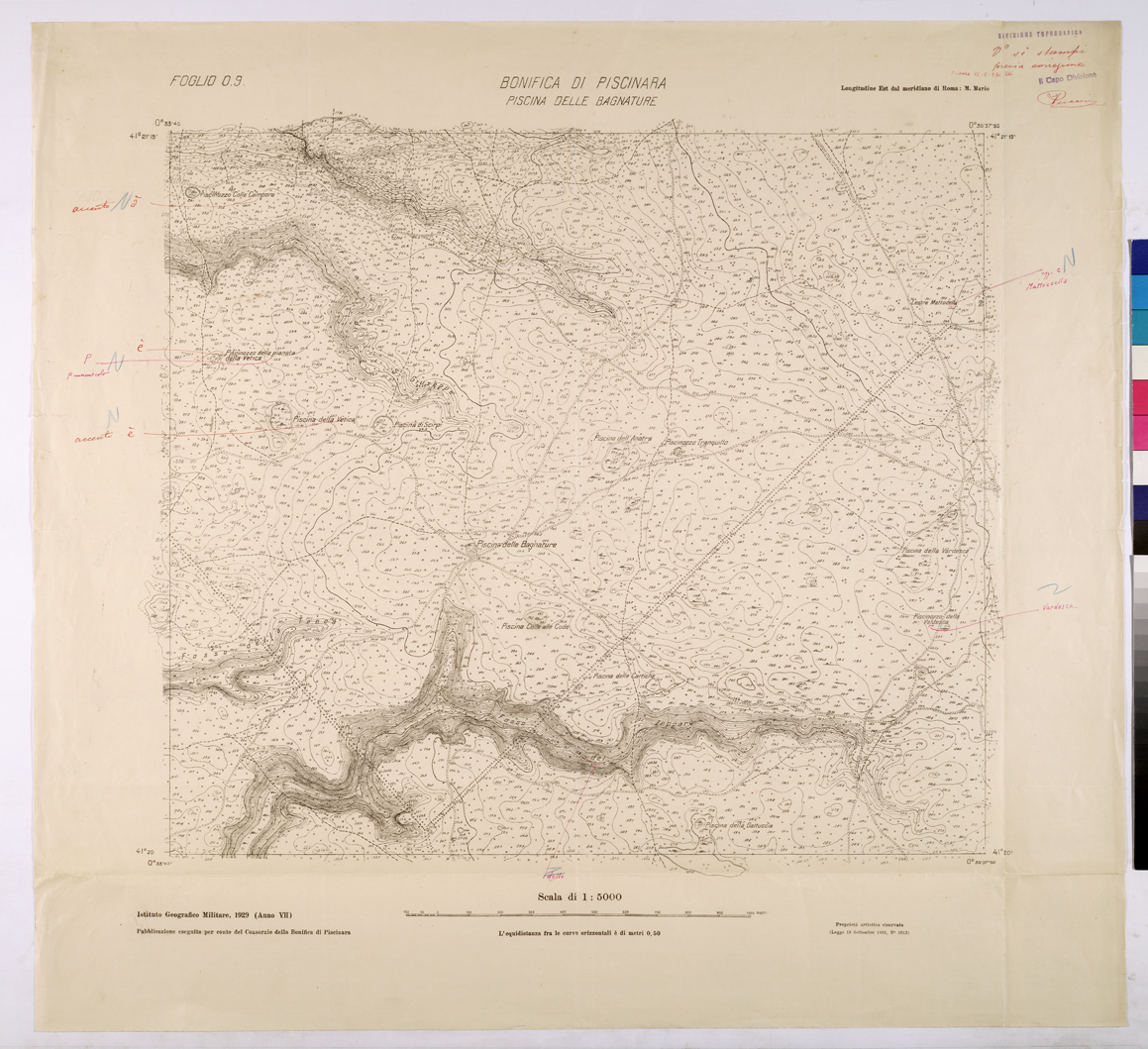 (N:25979) CONSORZI DI BONIFICA DI PISCINARA E BONIFICAZIONE PONTINA - F.09 PISCINA DELLE BAGNATURE. (CA009178) Carte e stampe antiche: riproduzione a colori su carta (formato A1)