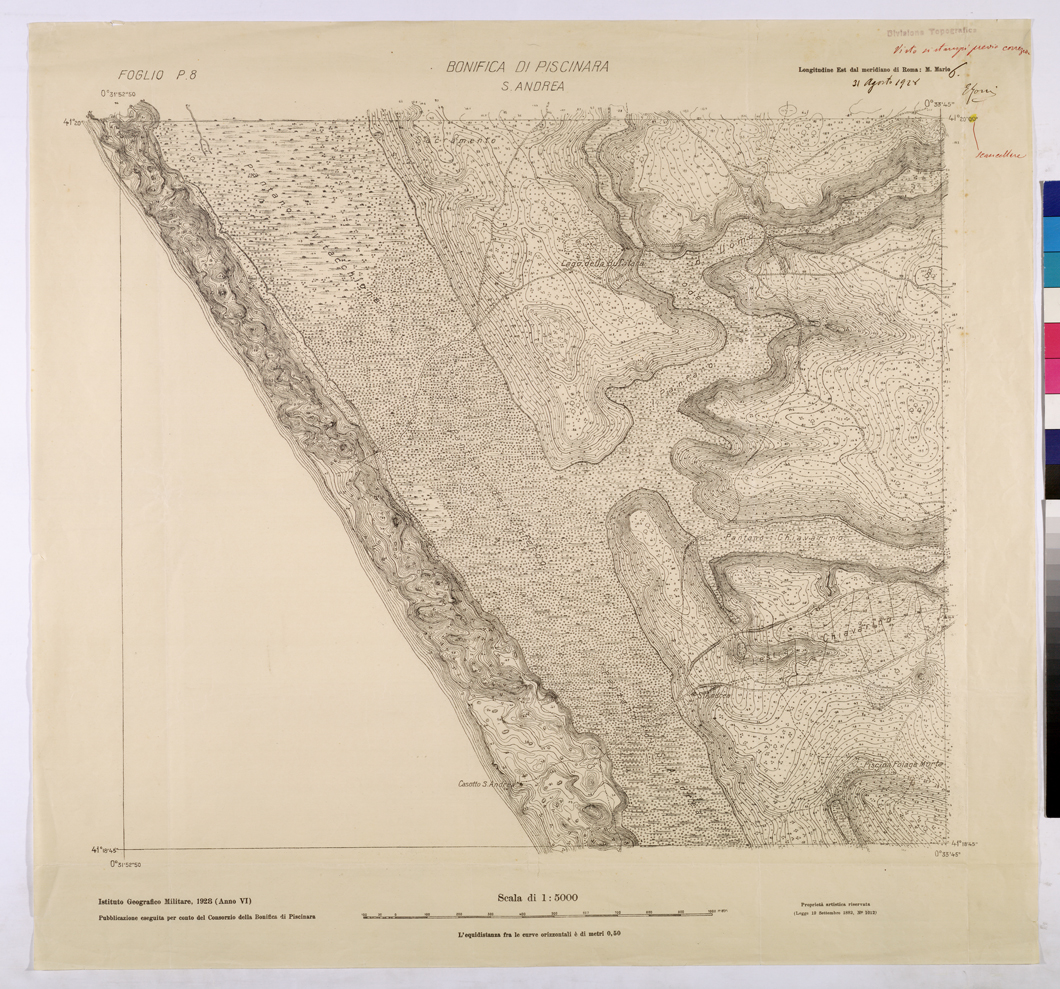 (N:25981) CONSORZI DI BONIFICA DI PISCINARA E BONIFICAZIONE PONTINA - F.P8 S.ANDREA. (CA009180) Carte e stampe antiche: riproduzione a colori su carta (formato A1)