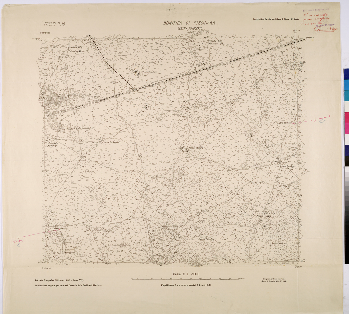 (N:25983) CONSORZI DI BONIFICA DI PISCINARA E BONIFICAZIONE PONTINA - F.P10 LESTRA FINOCCHIO. (CA009182) Carte e stampe antiche: riproduzione a colori su carta (formato A1)