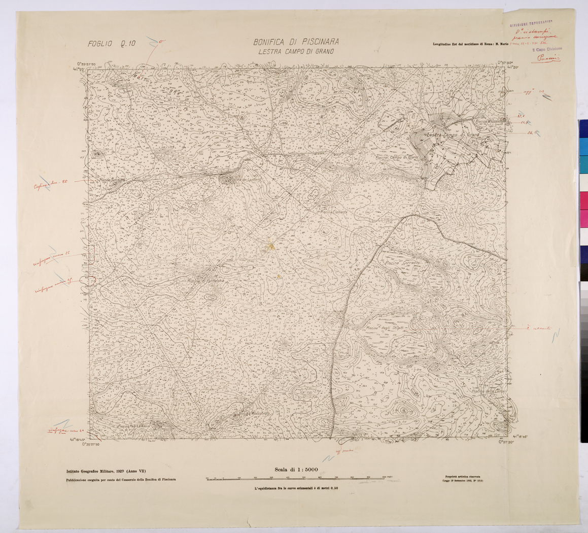 (N:25987) CONSORZI DI BONIFICA DI PISCINARA E BONIFICAZIONE PONTINA - F.Q10 LESTRA CAMPO DI GRANO. (CA009186) Carte e stampe antiche: riproduzione a colori su carta (formato A1)