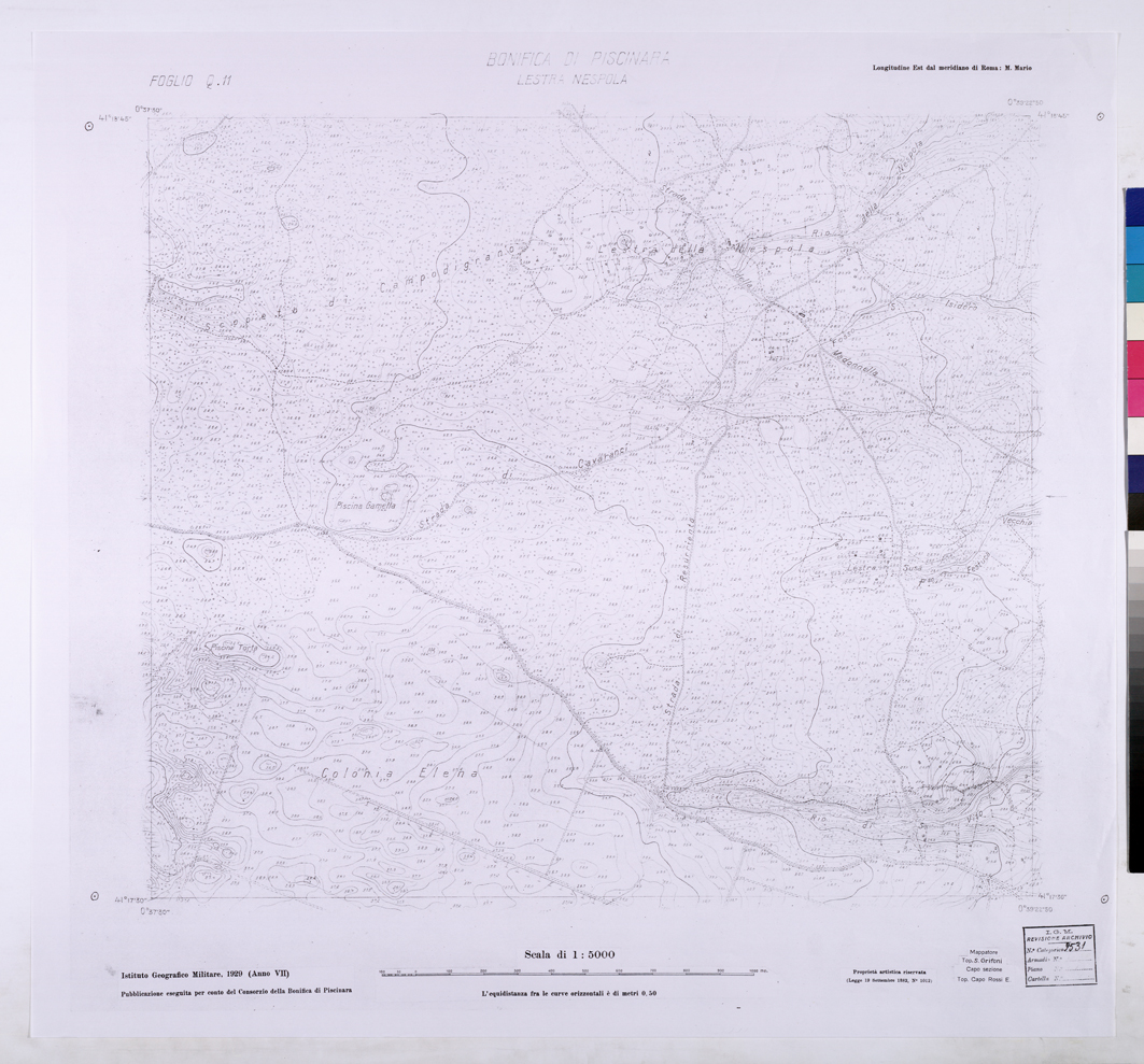 (N:25988) CONSORZI DI BONIFICA DI PISCINARA E BONIFICAZIONE PONTINA - F.Q11 LESTRA NESPOLA. (CA009187) Carte e stampe antiche: riproduzione a colori su carta (formato A1)
