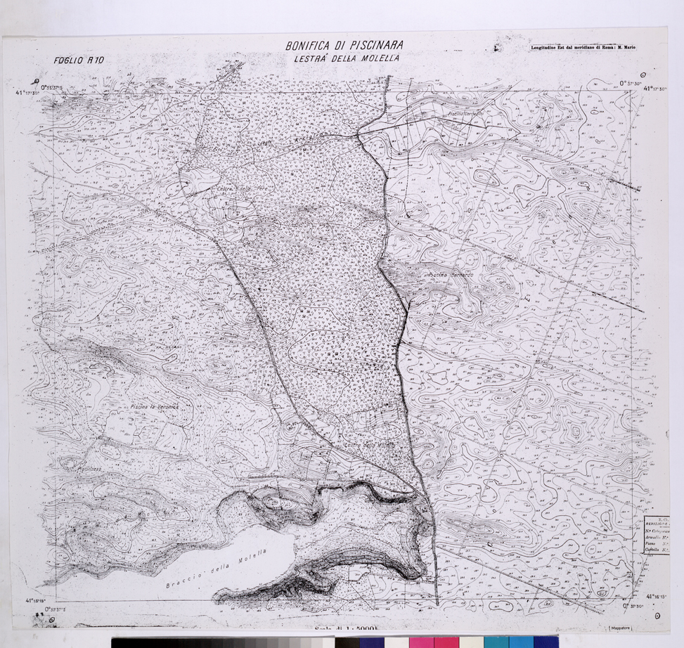 (N:25990) CONSORZI DI BONIFICA DI PISCINARA E BONIFICAZIONE PONTINA - F.R10 LESTRA DELLA MOLELLA. (CA009189) Carte e stampe antiche: riproduzione a colori su carta (formato A1)
