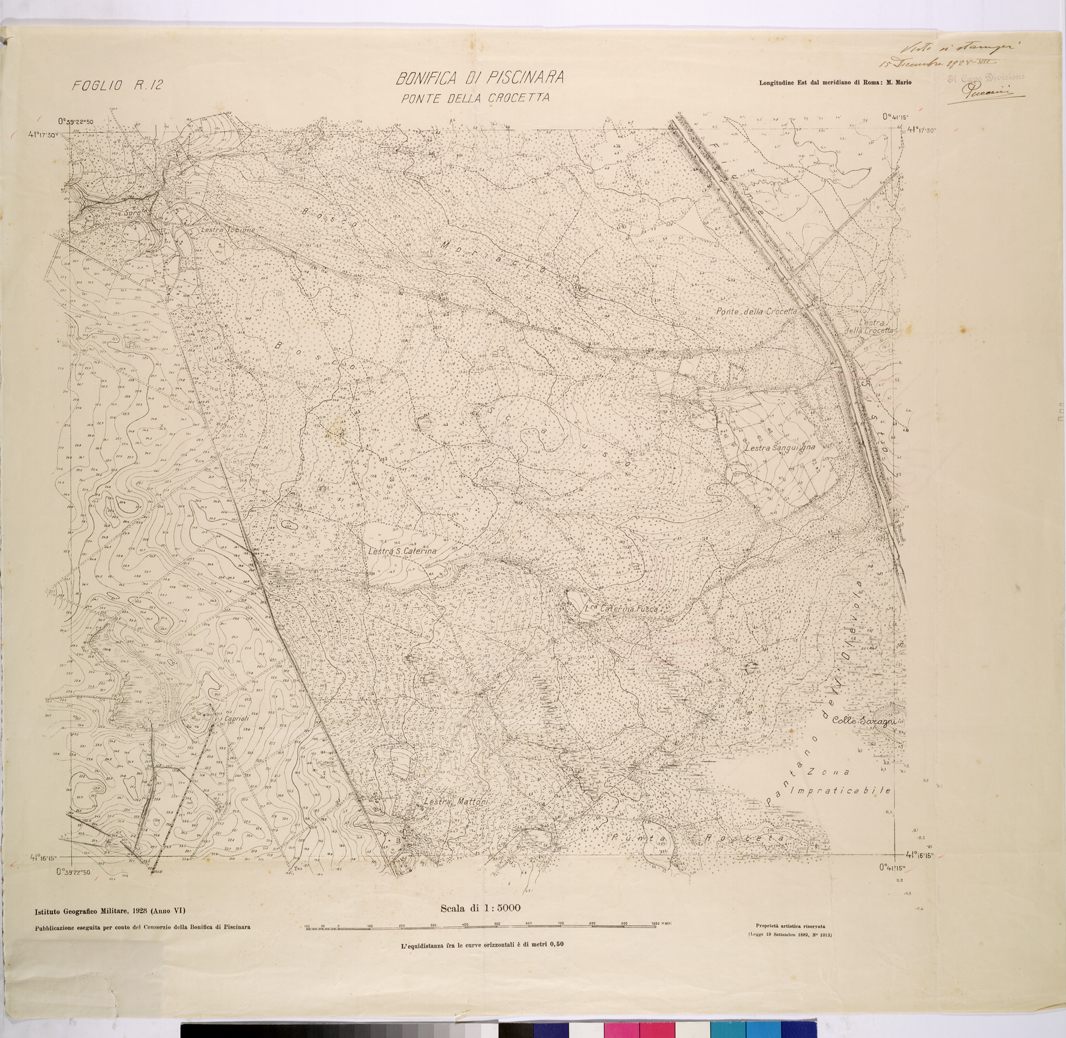 (N:25992) CONSORZI DI BONIFICA DI PISCINARA E BONIFICAZIONE PONTINA - F.R12 PONTE DELLA CROCETTA. (CA009191) Carte e stampe antiche: riproduzione a colori su carta (formato A1)