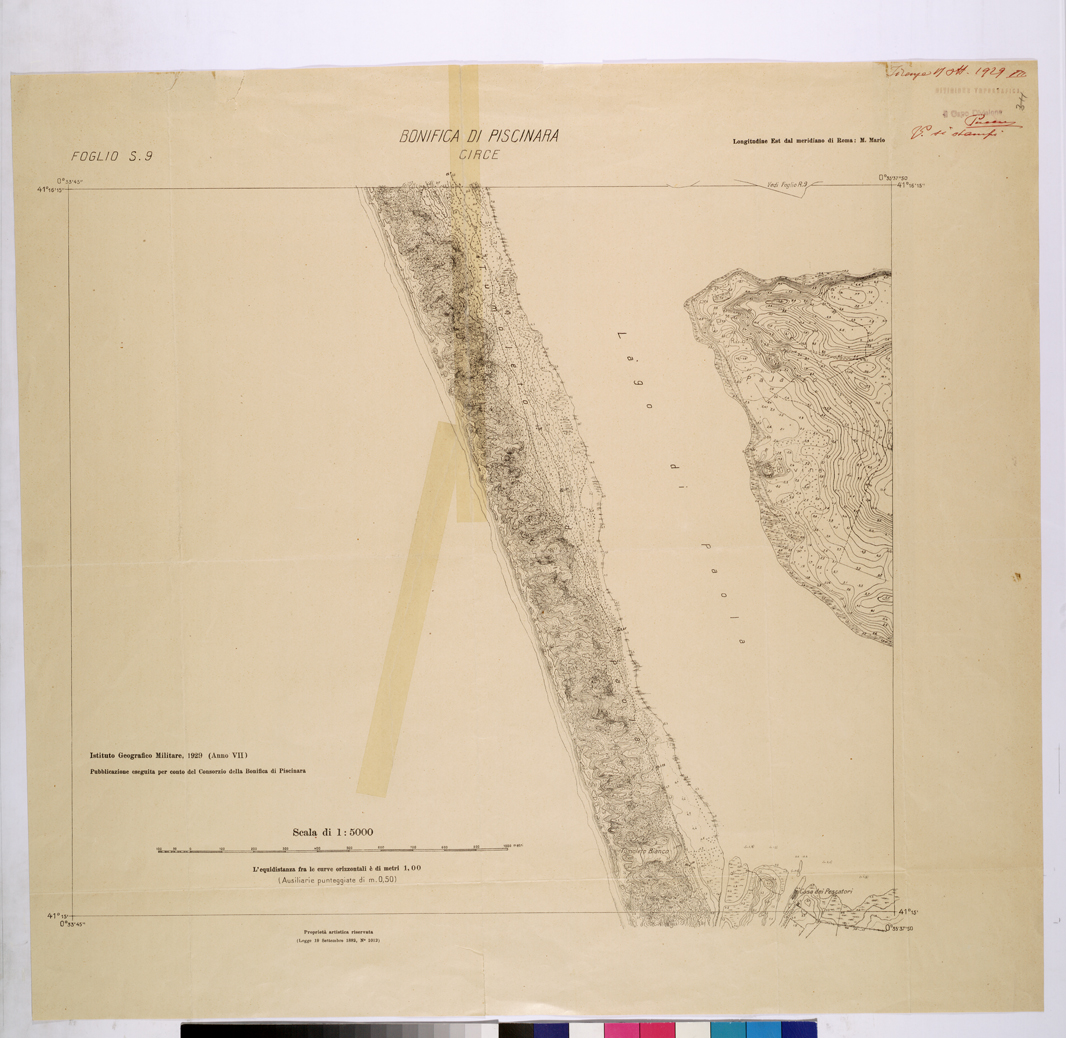 (N:25993) CONSORZI DI BONIFICA DI PISCINARA E BONIFICAZIONE PONTINA - F.S9 CIRCE. (CA009192) Carte e stampe antiche: riproduzione a colori su carta (formato A1)