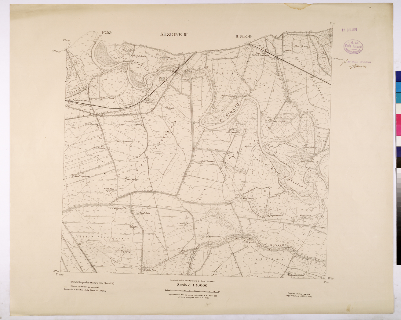 (N:26003) CATANIA - F.269 SEZIONE III II. N.E."B" (CA009203) Carte e stampe antiche: riproduzione a colori su carta (formato A1)