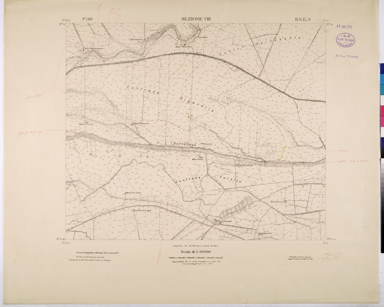 (N:26006) CATANIA - F.269 SEZIONE VIII II.S.E."A" (CA009206) Carte e stampe antiche: riproduzione a colori su carta (formato A1)