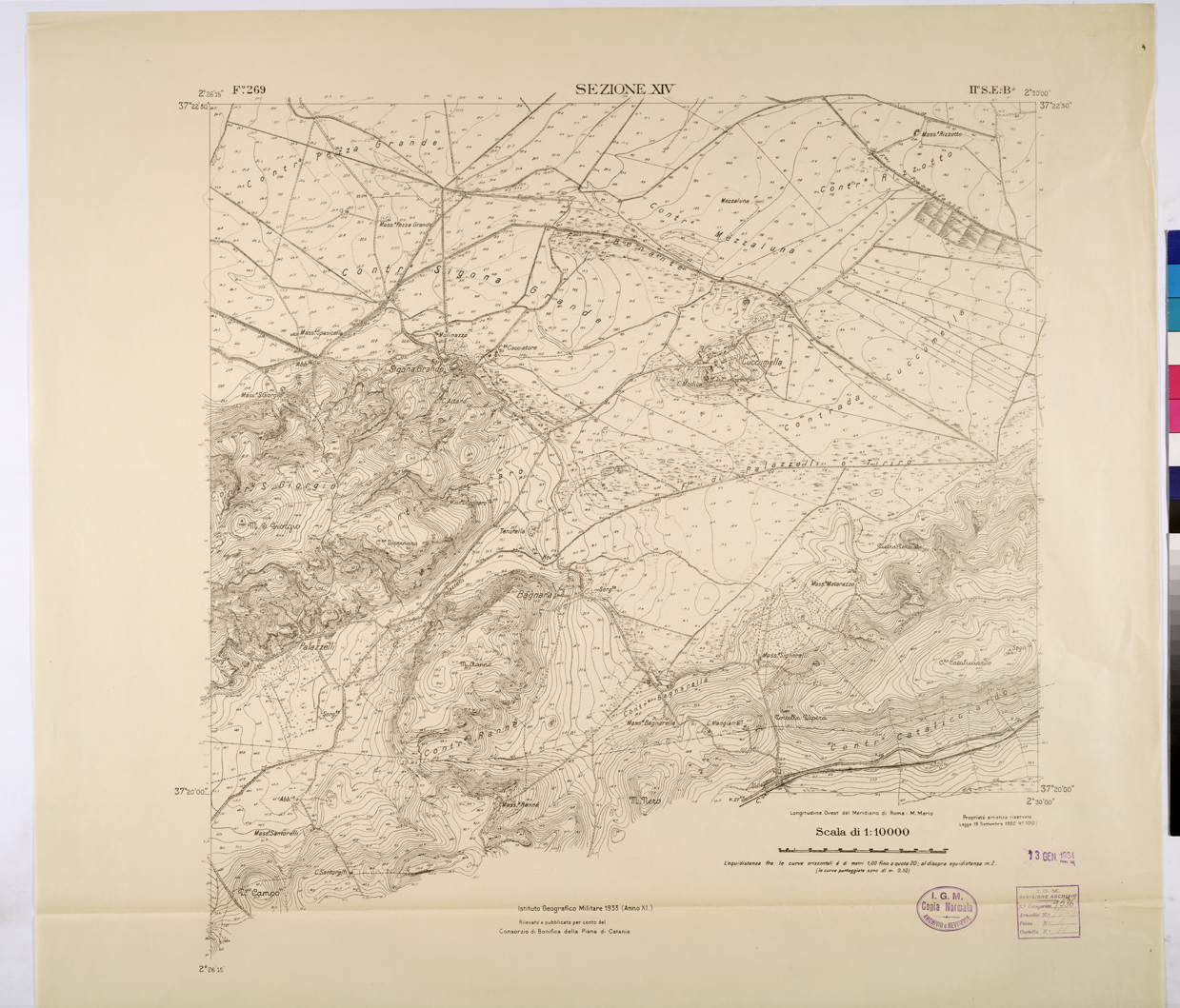 (N:26009) CATANIA - F.269 SEZIONE XIV II.S.E."B" (CA009209) Carte e stampe antiche: riproduzione a colori su carta (formato A1)