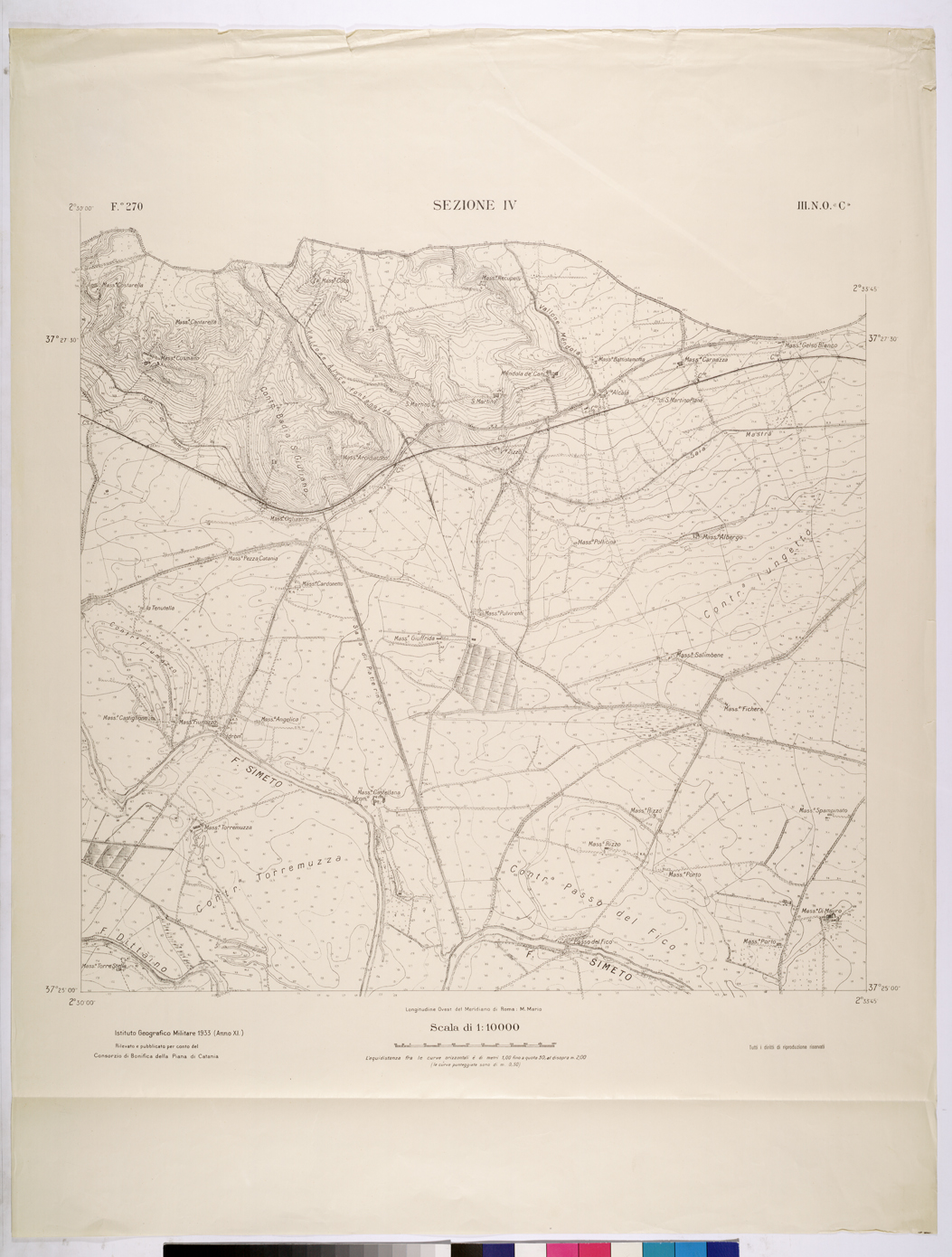 (N:26011) CATANIA - F.270 SEZIONE IV III.N.O. "C" (CA009211) Carte e stampe antiche: riproduzione a colori su carta (formato A1)