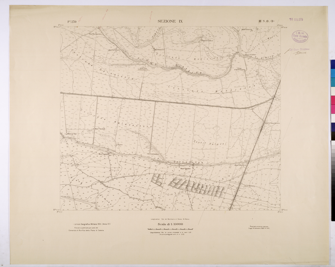 (N:26013) CATANIA - F.270 SEZIONE IX III.S.O."D" (CA009213) Carte e stampe antiche: riproduzione a colori su carta (formato A1)