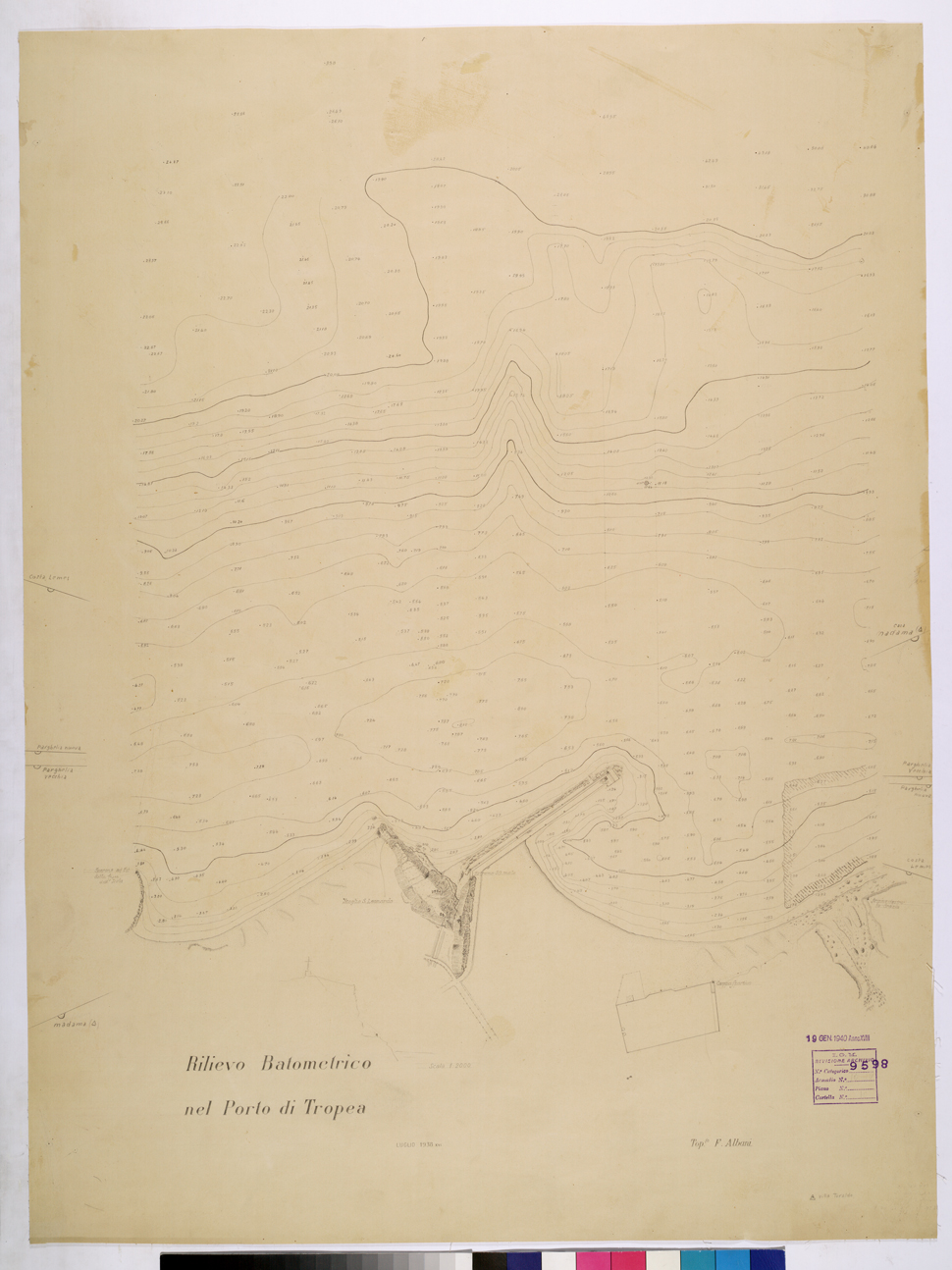 (N:26019) RILIEVO BATOMETRICO NEL PORTO DT TROPEA - FOGLIO 1. (CA009220) Carte e stampe antiche: riproduzione a colori su carta (formato A1)