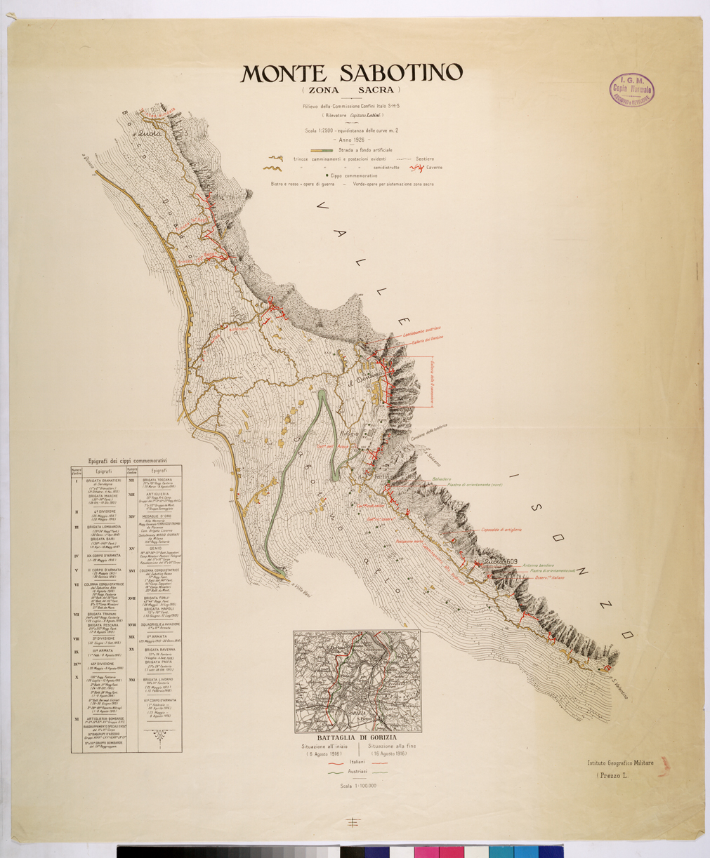 (N:26022) MONTE SABOTINO. (CA009223) Carte e stampe antiche: riproduzione a colori su carta (formato A1)