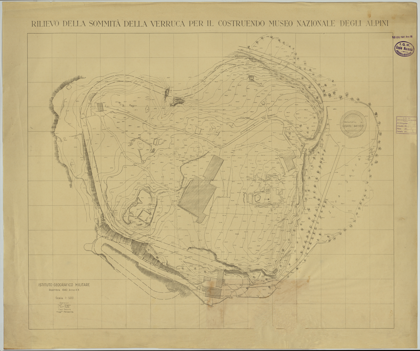 (N:26036) RILIEVO DELLA SOMMITA' DELLA VERRUCA PER IL COSTRUENDO MUSEO NAZIONALE DEGLI ALPINI. (CA009237) Carte e stampe antiche: riproduzione a colori su carta (formato A1)