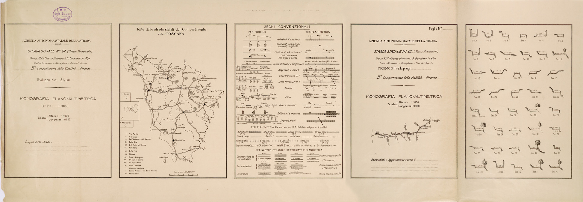 (N:26037) RETE DELLE STRADE STATALI DEL COMPARTIMENTO DELLA TOSCANA. (CA009238) Carte e stampe antiche: riproduzione a colori su carta (formato A1)