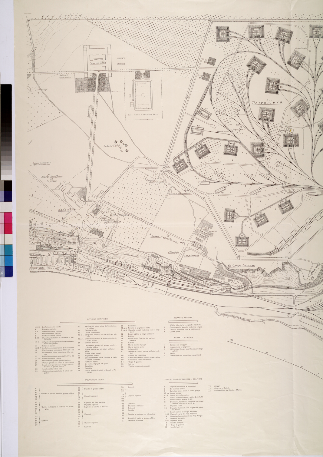 (N:26173) DIREZIONE AUTONOMA DEL GENIO MILITARE PER I LAVORI DELLA R. MARINA R. STABILIMENTO MUNIZIONI DI BOFFOLUTO - FOGLIO 1. (CA009382) Carte e stampe antiche: riproduzione a colori su carta (formato A1)