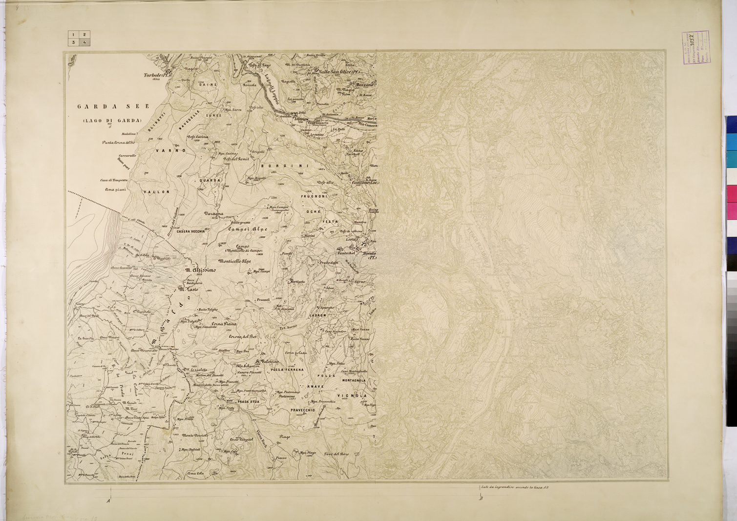 (N:26182) CARTA DEI DINTORNI DEL CAMPO TRINCERATO DI RIVA - FOGLIO 2. (CA009392) Carte e stampe antiche: riproduzione a colori su carta (formato A1)