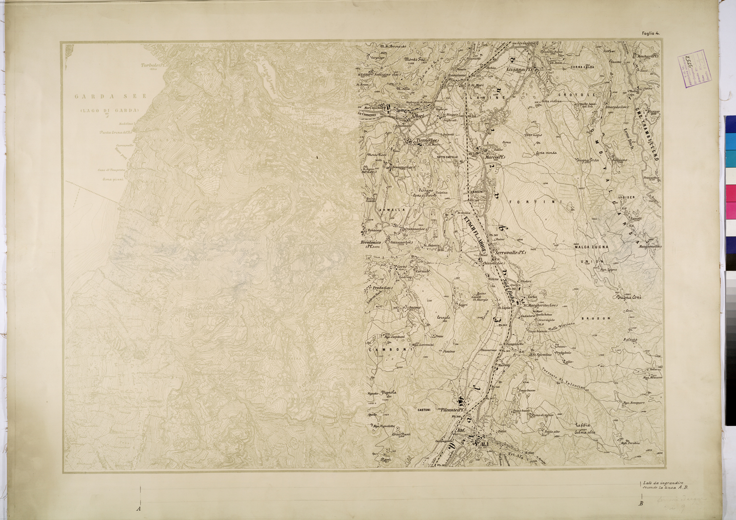 (N:26184) CARTA DEI DINTORNI DEL CAMPO TRINCERATO DI RIVA - FOGLIO 4. (CA009394) Carte e stampe antiche: riproduzione a colori su carta (formato A1)