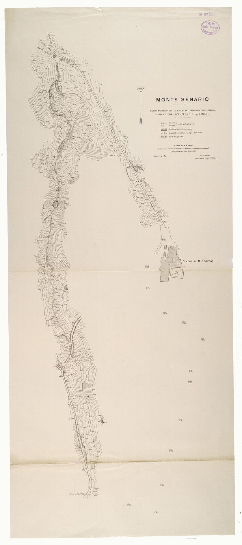 (N:26192) MONTE SENARIO RILIEVO NUMERICO PER LO STUDIO DEL PROGETTO DELLA STRADA BIVIO LE FORNACI - EREMO DI M. SENARIO (CA009405) Carte e stampe antiche: riproduzione a colori su carta (formato A1)