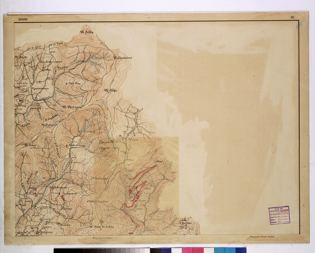 (N:26206) CARTA DEI DINTORNI DI GENOVA - FOGLIO III. (CA009420) Carte e stampe antiche: riproduzione a colori su carta (formato A1)