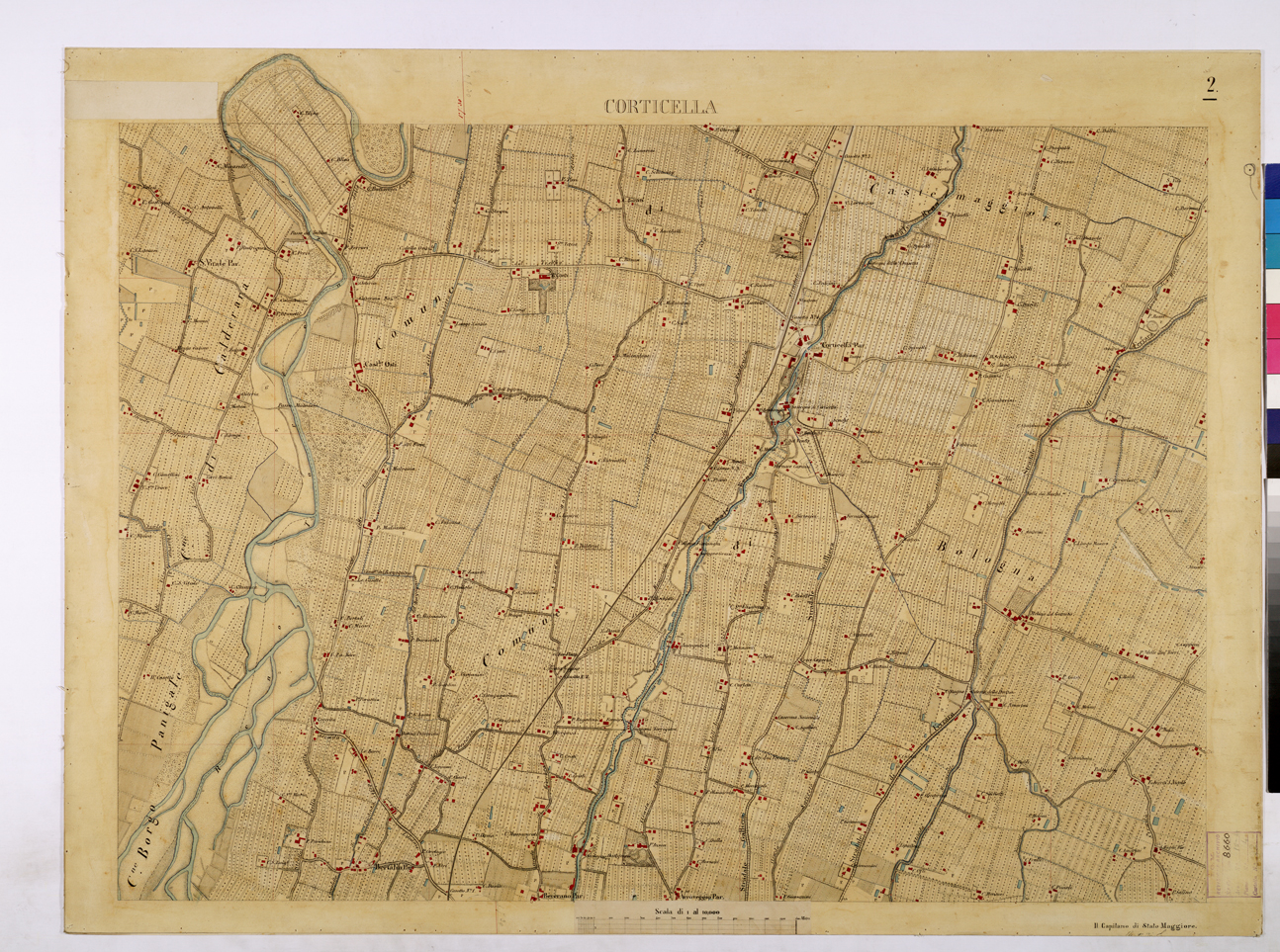 (N:26214) BOLOGNA E DINTORNI - CORTICELLA FOGLIO 2. (CA009428) Carte e stampe antiche: riproduzione a colori su carta (formato A1)