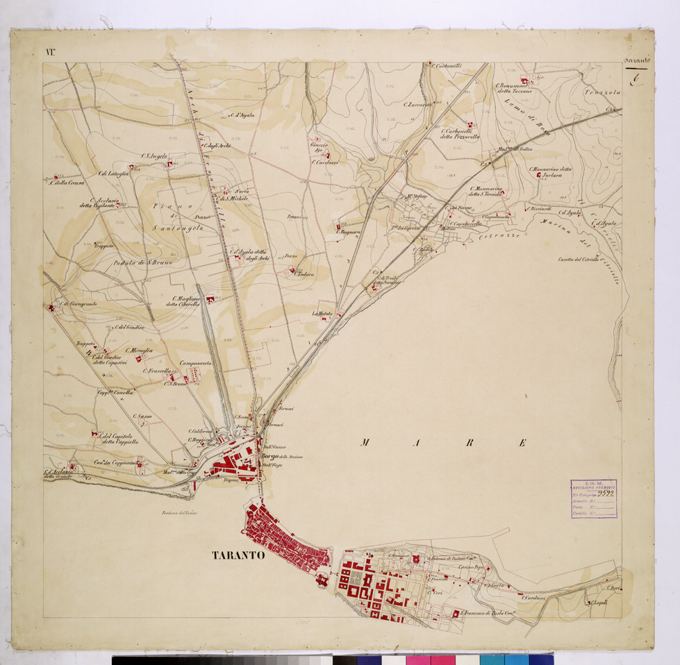 (N:26236) PIANTA TOPOGRAFICA DI TARANTO E DINTORNI LEVATA 1 10.000 NELL'ANNO 1862 - FOGLIO 6. (CA009450) Carte e stampe antiche: riproduzione a colori su carta (formato A1)