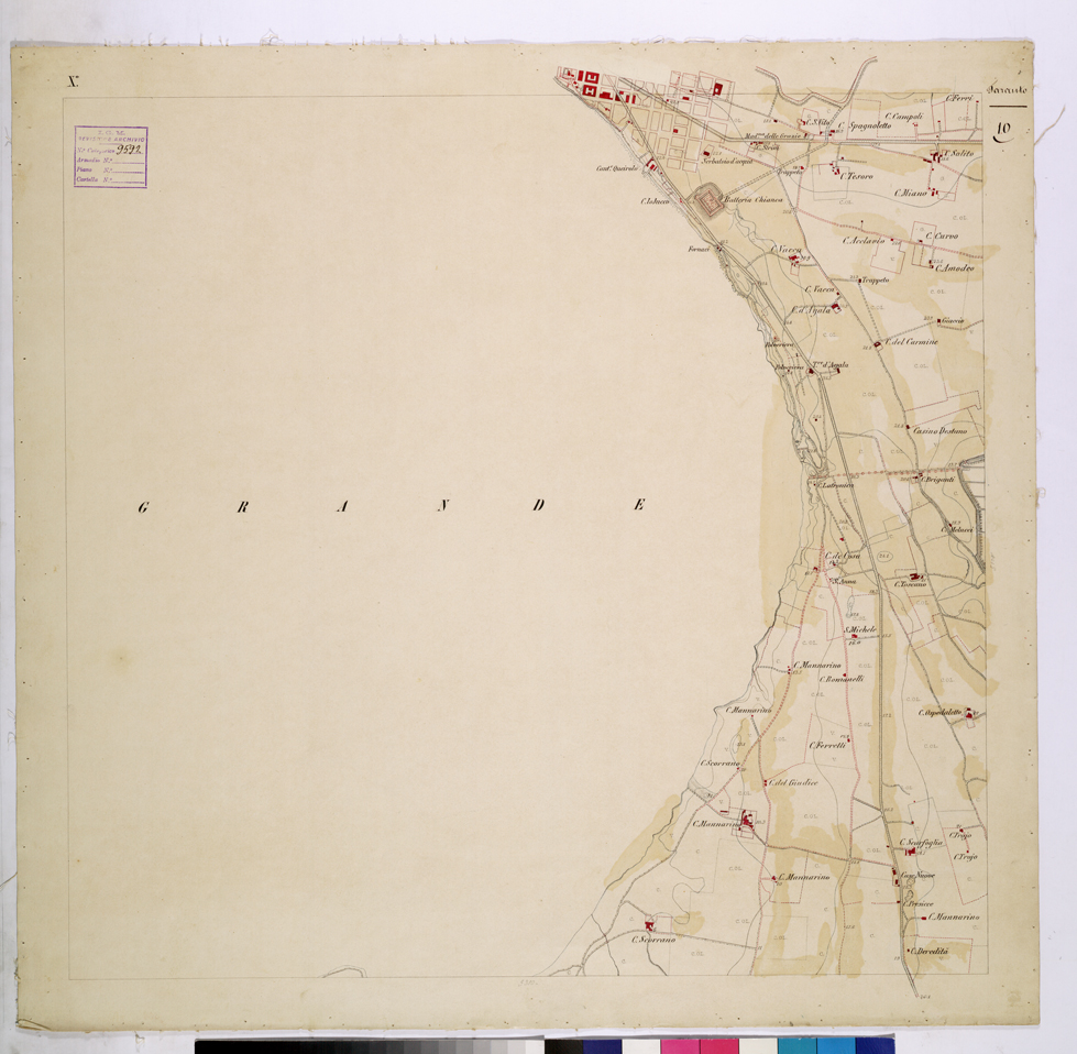 (N:26240) PIANTA TOPOGRAFICA DI TARANTO E DINTORNI LEVATA 1 10.000 NELL'ANNO 1862 - FOGLIO 10. (CA009454) Carte e stampe antiche: riproduzione a colori su carta (formato A1)