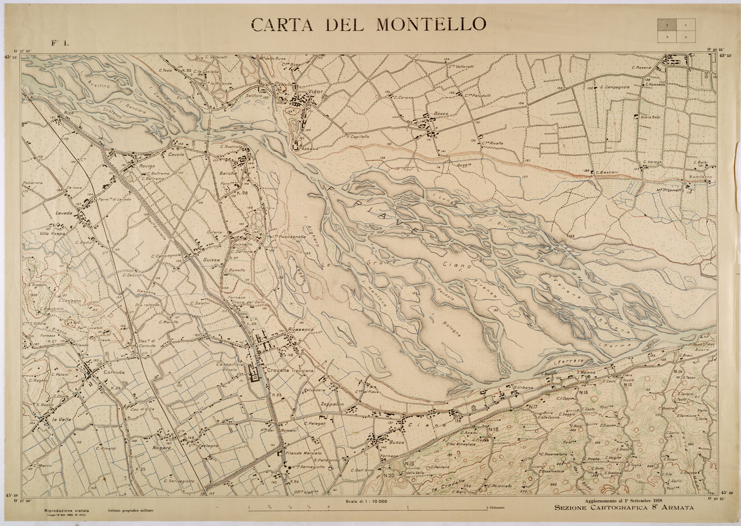 (N:26246) CARTA DEL MONTELLO - FOGLIO 1. (CA009460) Carte e stampe antiche: riproduzione a colori su carta (formato A1)