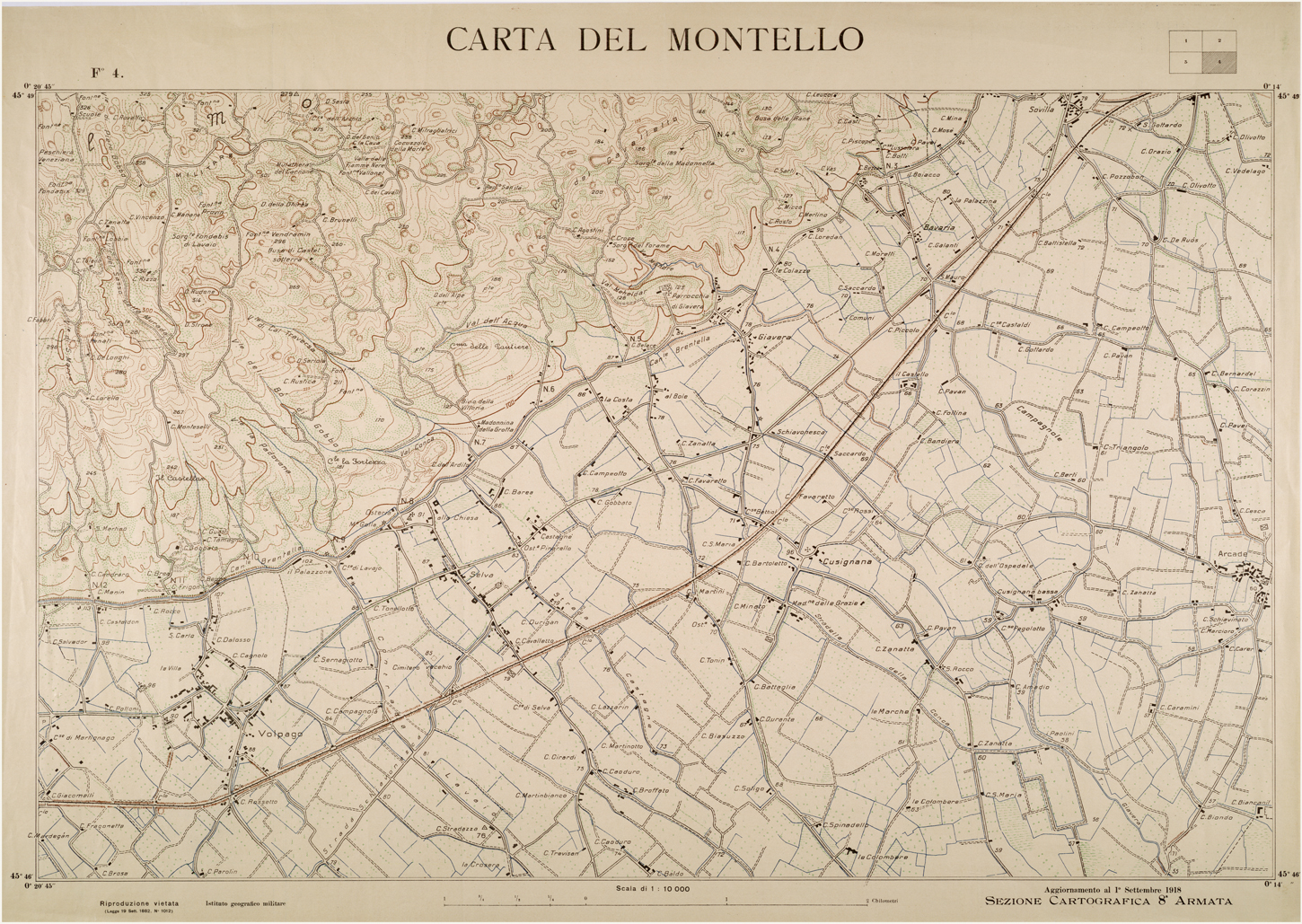 (N:26249) CARTA DEL MONTELLO - FOGLIO 4 (CA009463) Carte e stampe antiche: riproduzione a colori su carta (formato A1)