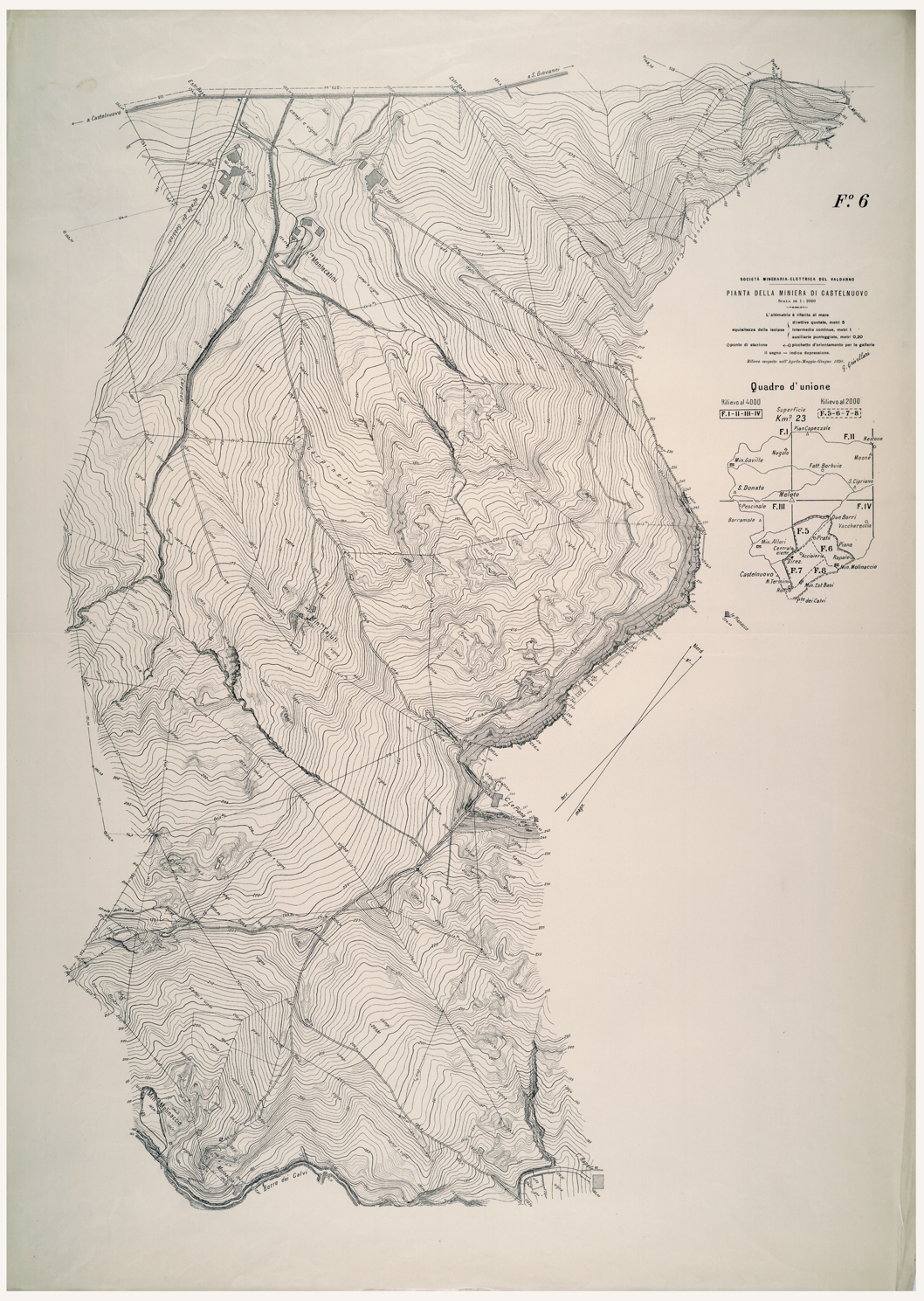 (N:26251) SOCIETA' MINERARIA-ELETTRICA DEL VALDARNO PIANTA DELLA MINIERA DI CASTELNUOVO - FOGLIO 6. (CA009465) Carte e stampe antiche: riproduzione a colori su carta (formato A1)