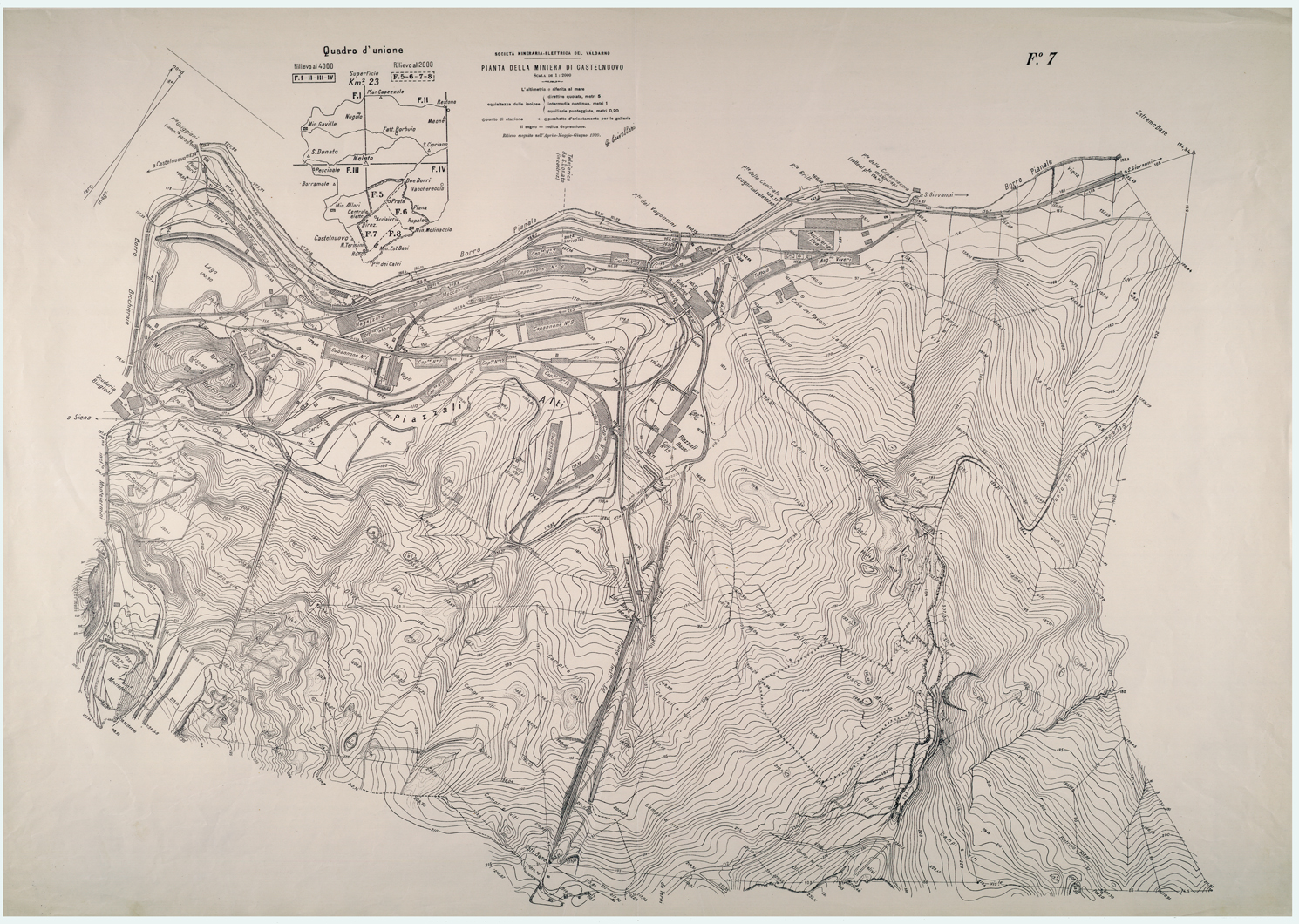 (N:26252) SOCIETA' MINERARIA-ELETTRICA DEL VALDARNO PIANTA DELLA MINIERA DI CASTELNUOVO - FOGLIO 7. (CA009466) Carte e stampe antiche: riproduzione a colori su carta (formato A1)