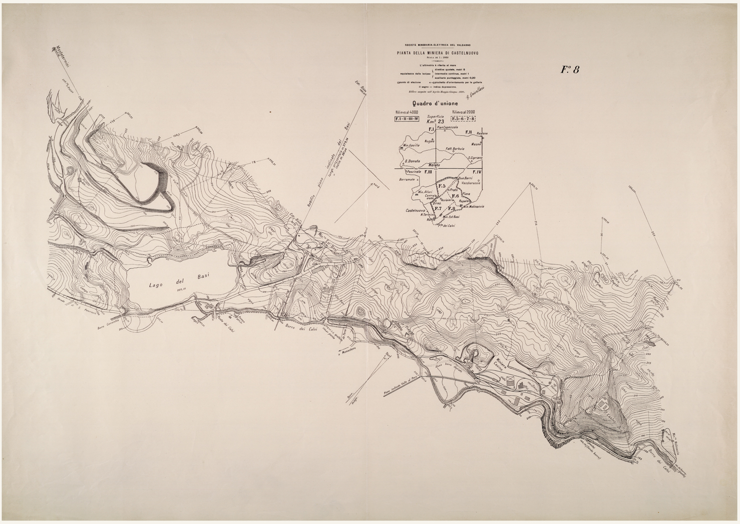 (N:26253) SOCIETA' MINERARIA-ELETTRICA DEL VALDARNO PIANTA DELLA MINIERA DI CASTELNUOVO - FOGLIO 8. (CA009467) Carte e stampe antiche: riproduzione a colori su carta (formato A1)