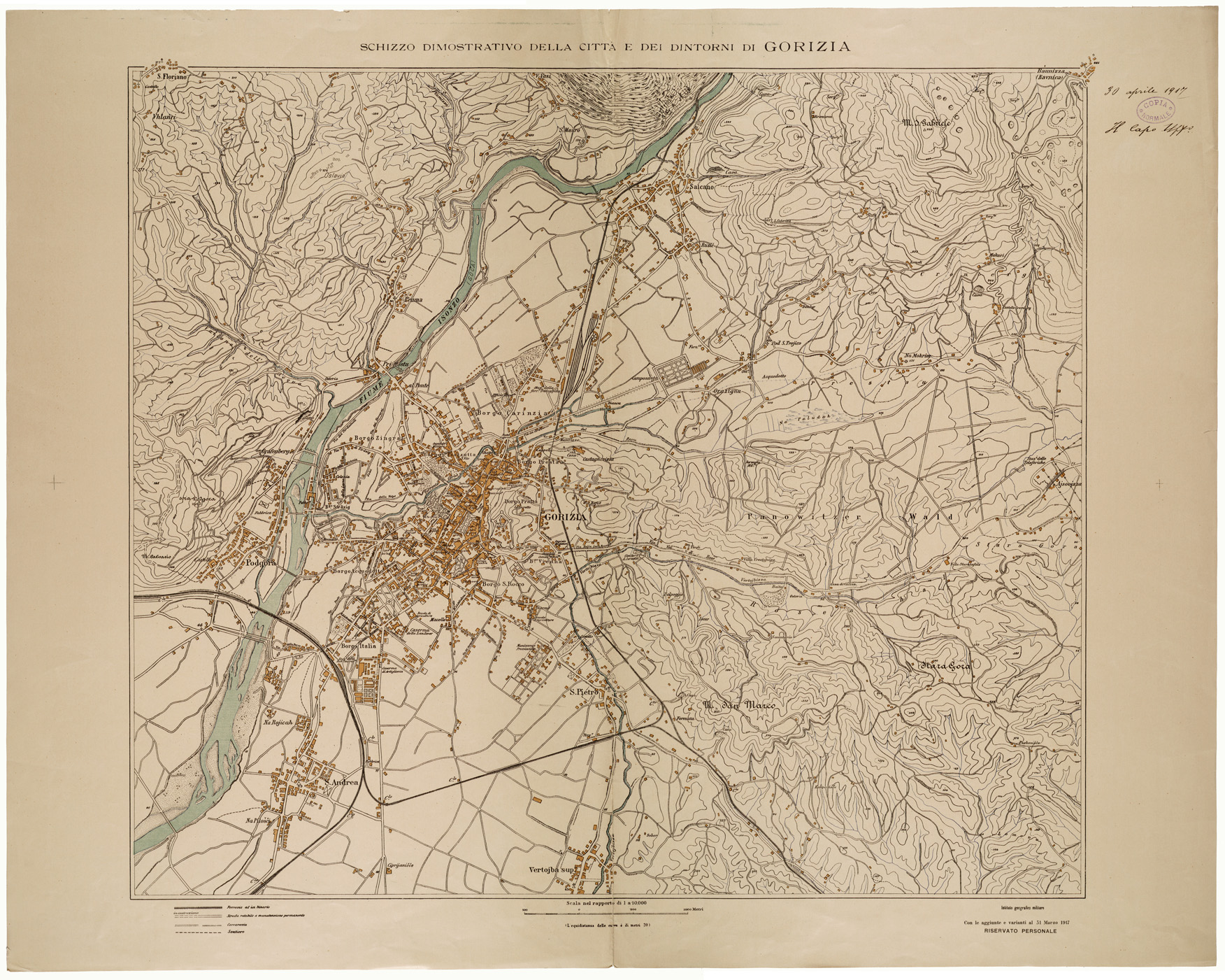 (N:26260) SCHIZZO DIMOSTRATIVO DELLA CITTA' E DEI DINTORNI DI GORIZIA (CA009468) Carte e stampe antiche: riproduzione a colori su carta (formato A1)