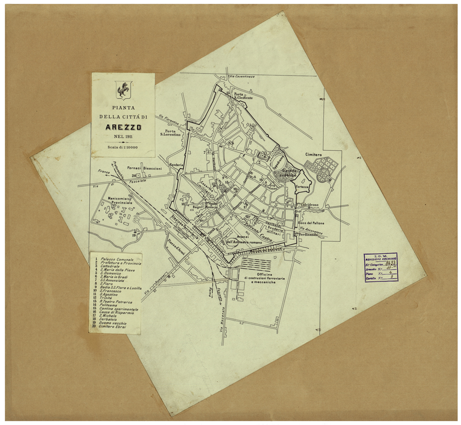 (N:26256) PIANTA DELLA CITTA' DI AREZZO. (CA009472) Carte e stampe antiche: riproduzione a colori su carta (formato A1)