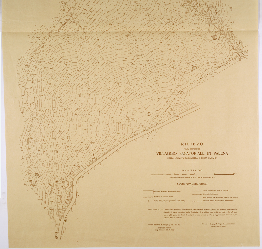 (N:26265) RILIEVO PEL IL COSTRUENDO VILLAGGIO SANATORIALE IN PALENA NELLA LOCALITA' PAGLIARELLA E POSTA FABIANO - PARTE 1-2 (CA009480, CA009481) Carte e stampe antiche: riproduzione a colori su carta (formato A1)