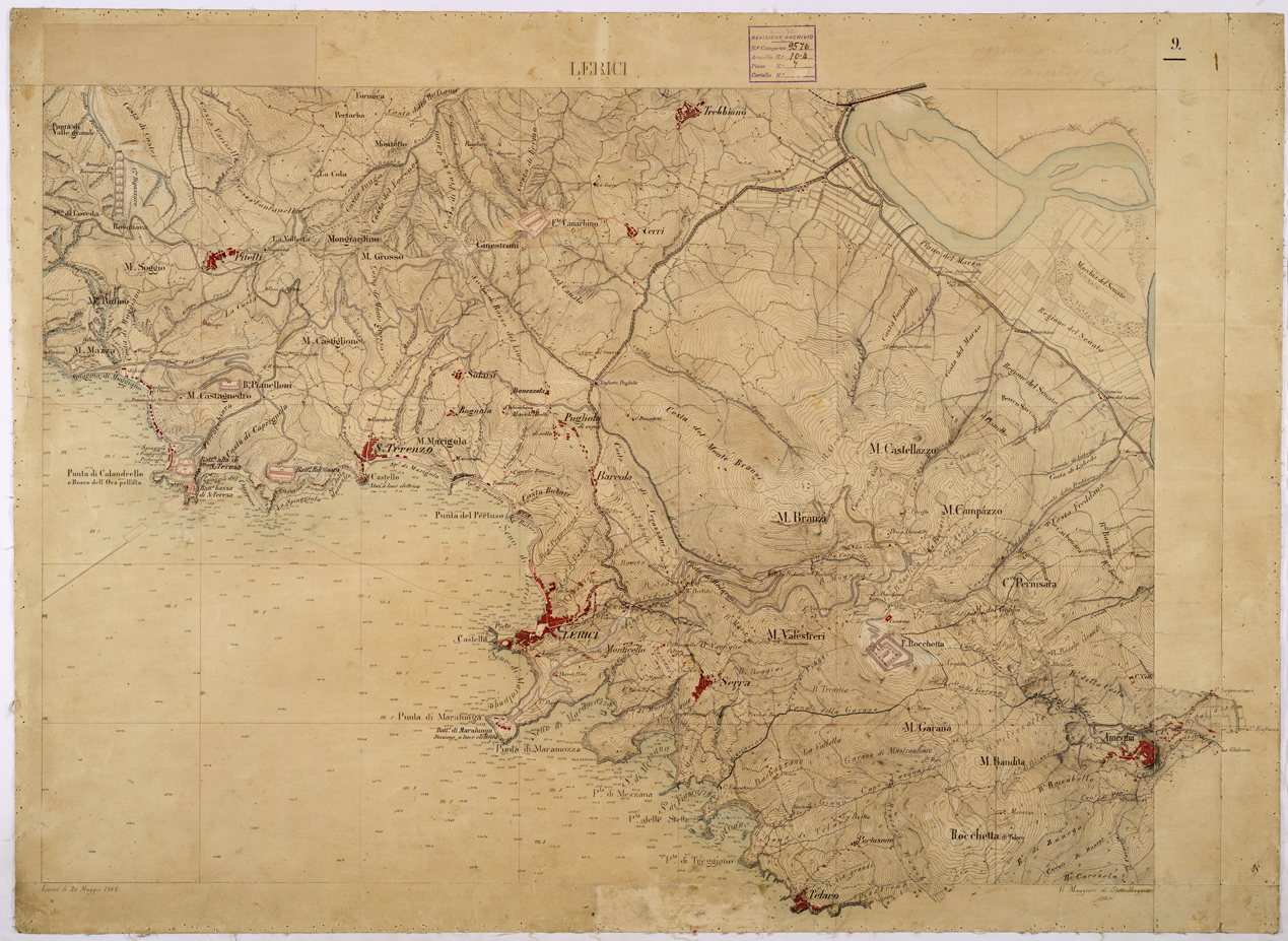 (N:26278) CARTA TOPOGRAFICA DEL GOLFO E BACINO DI SPEZIA - FOGLIO 9. (CA009494) Carte e stampe antiche: riproduzione a colori su carta (formato A1)